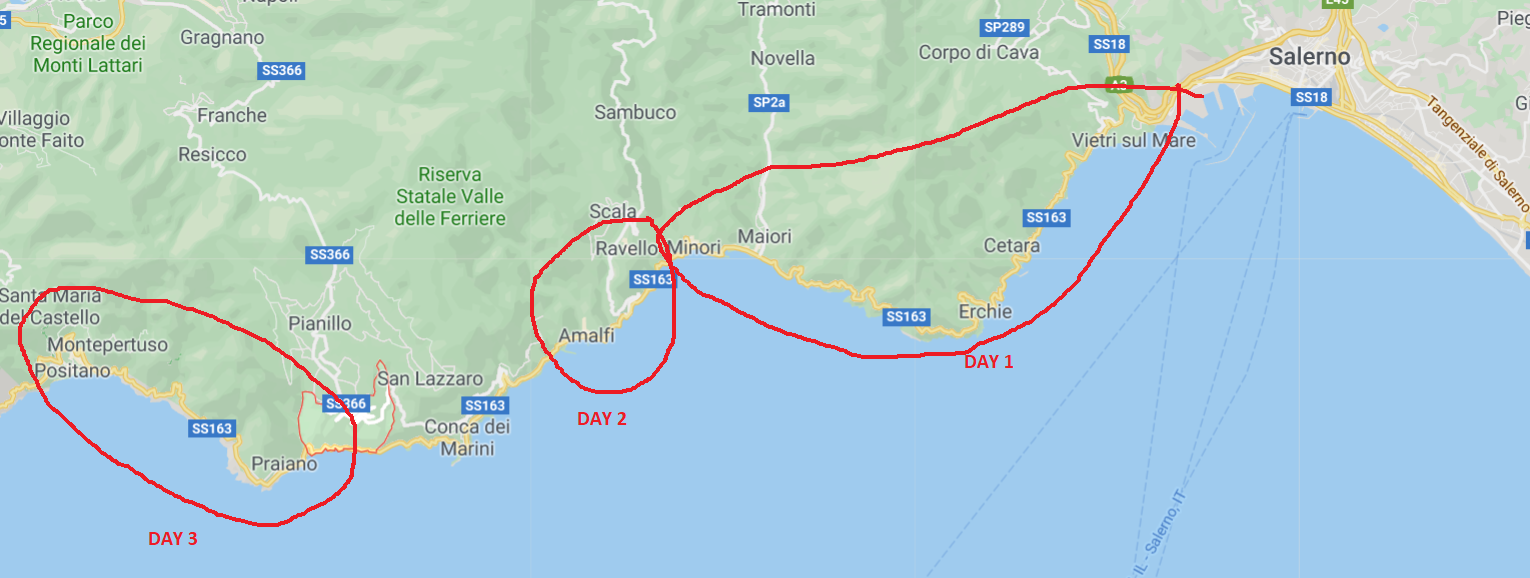 MAP 3 DAYS IN AMALFITANA COAST